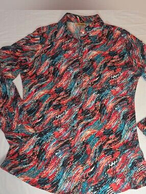 Vibrant Medium Wranglers "Ultimate Riding Shirt" Abstract FITTED Sequins Allover